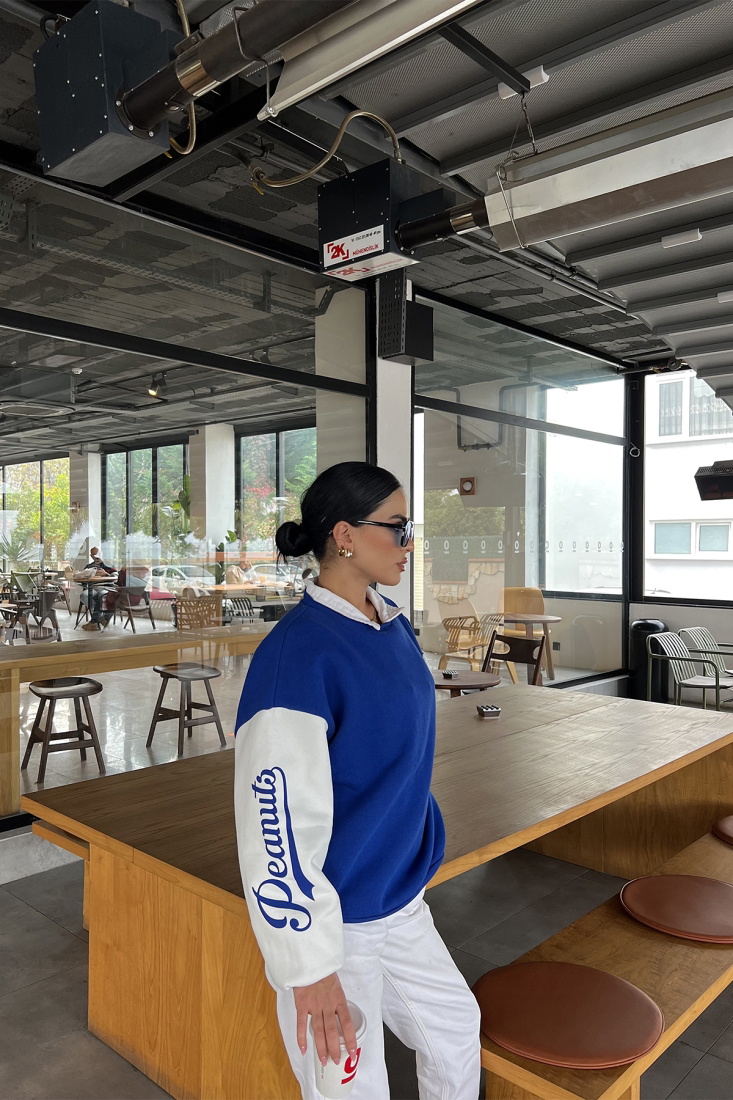 Mavi Kolu Baskılı Oversize Sweat ATE2518 - EYYO