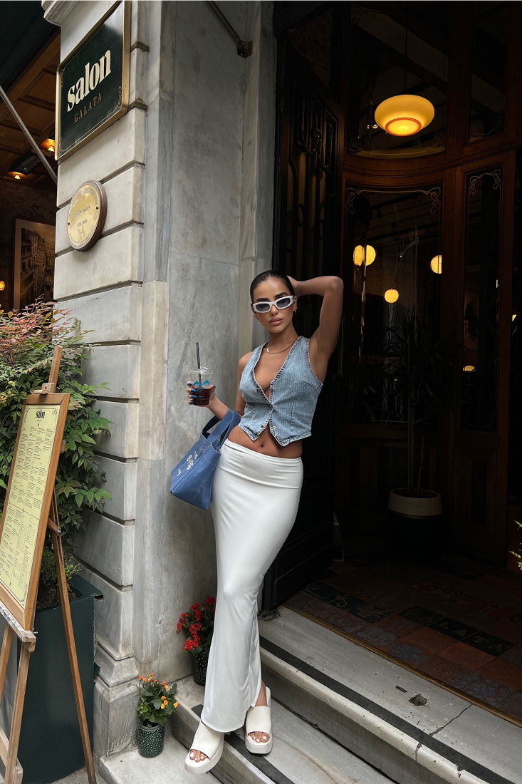 Mavi Kot Önü Düğmeli Yelek ATE6715 - EYYO