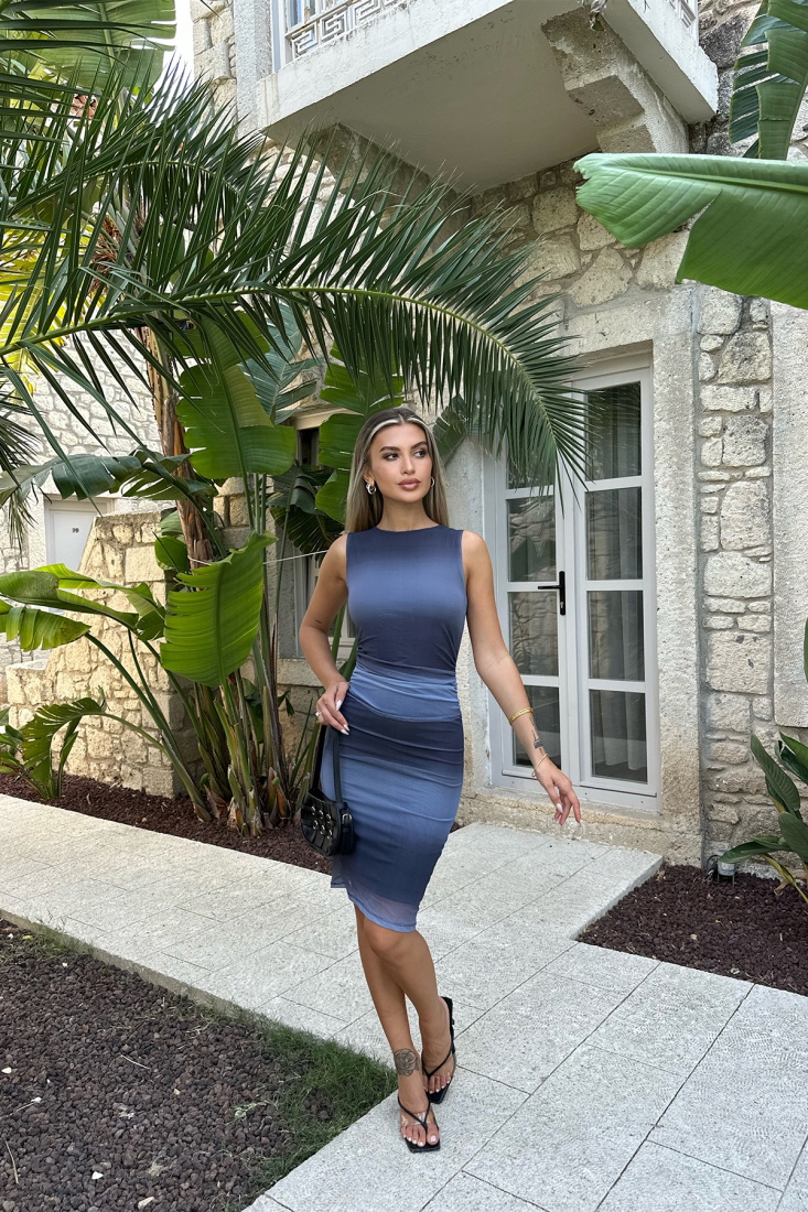 Mavi Ombre Straplez Mini Elbise ATE7621 - EYYO