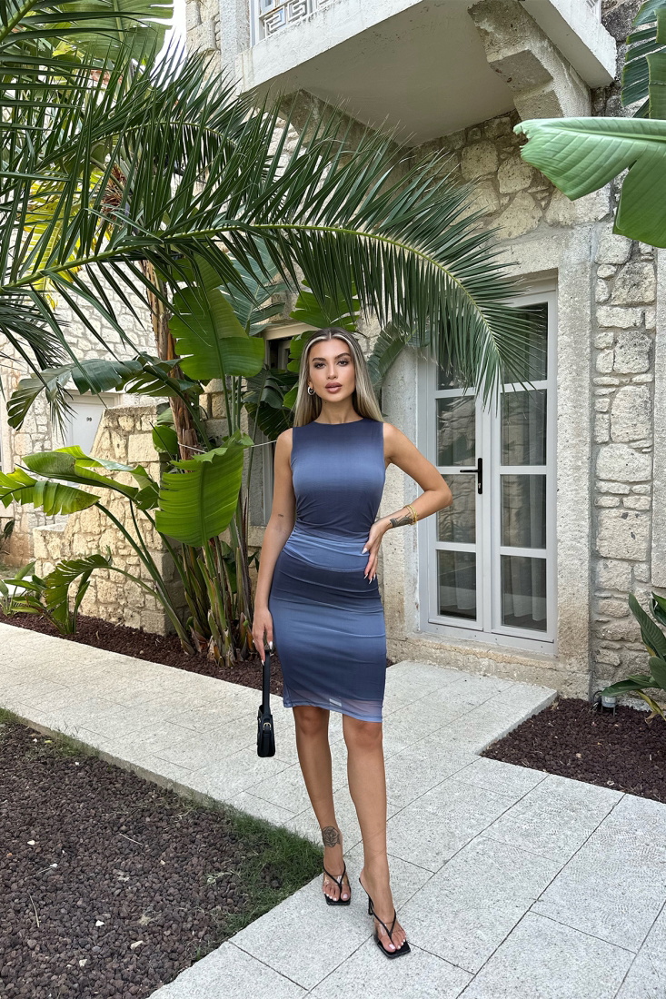 Mavi Ombre Straplez Mini Elbise ATE7621 - EYYO