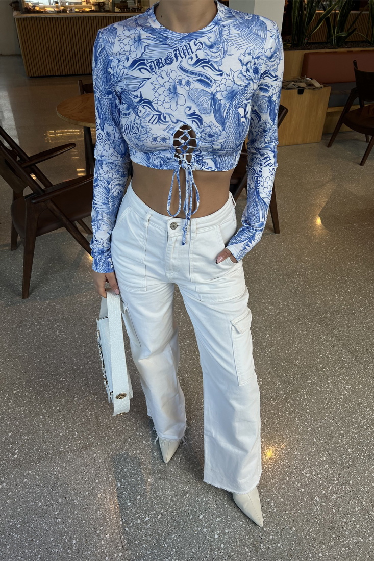 Mavi Önden Bağlamalı Crop Top ATE3343 - EYYO