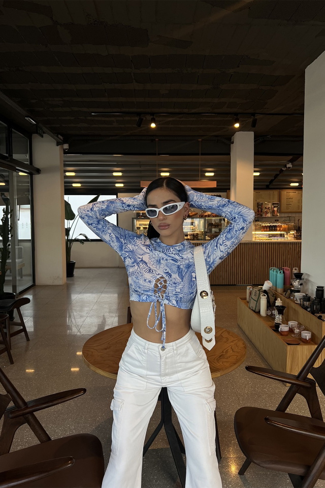 Mavi Önden Bağlamalı Crop Top ATE3343 -