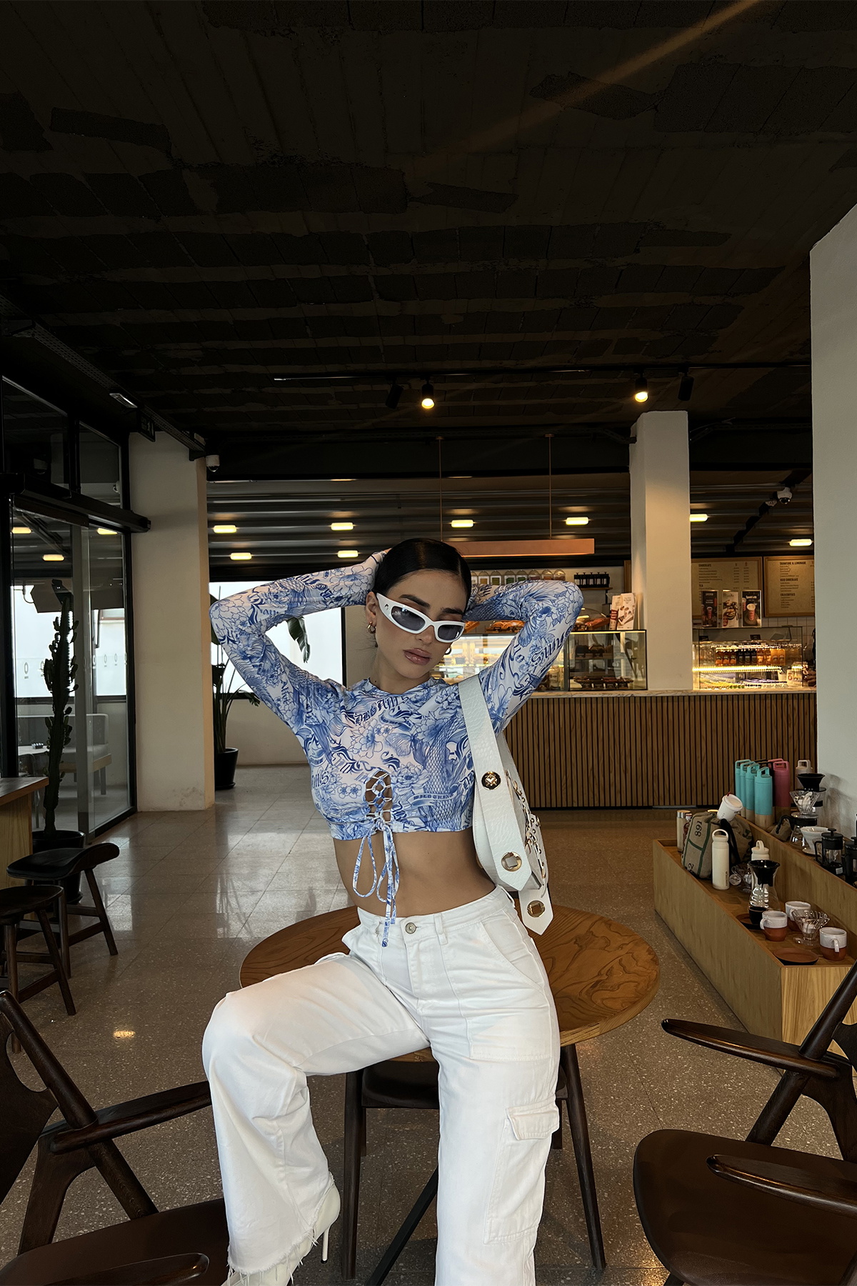 Mavi Önden Bağlamalı Crop Top ATE3343 - 4