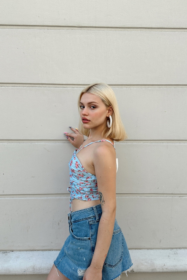 Mavi Önden Bağlamalı Crop Top ATE7888