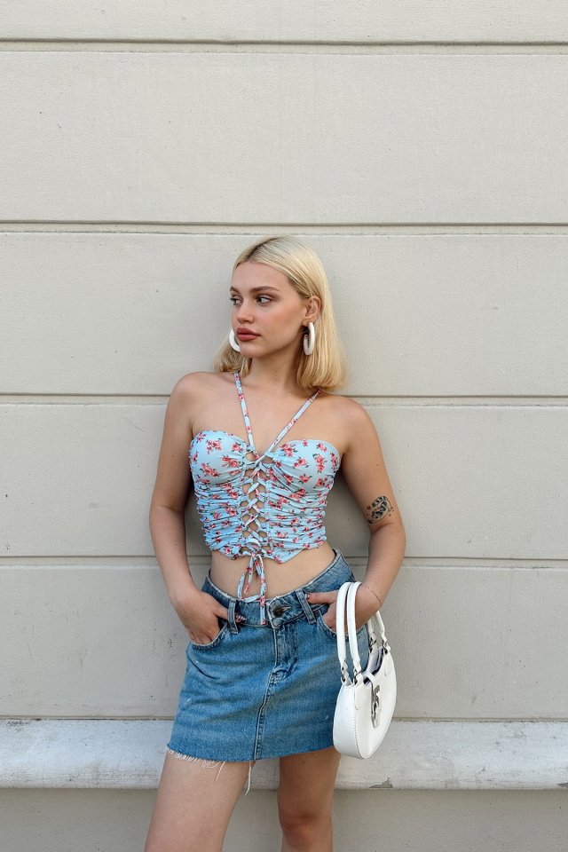 Mavi Önden Bağlamalı Crop Top ATE7888