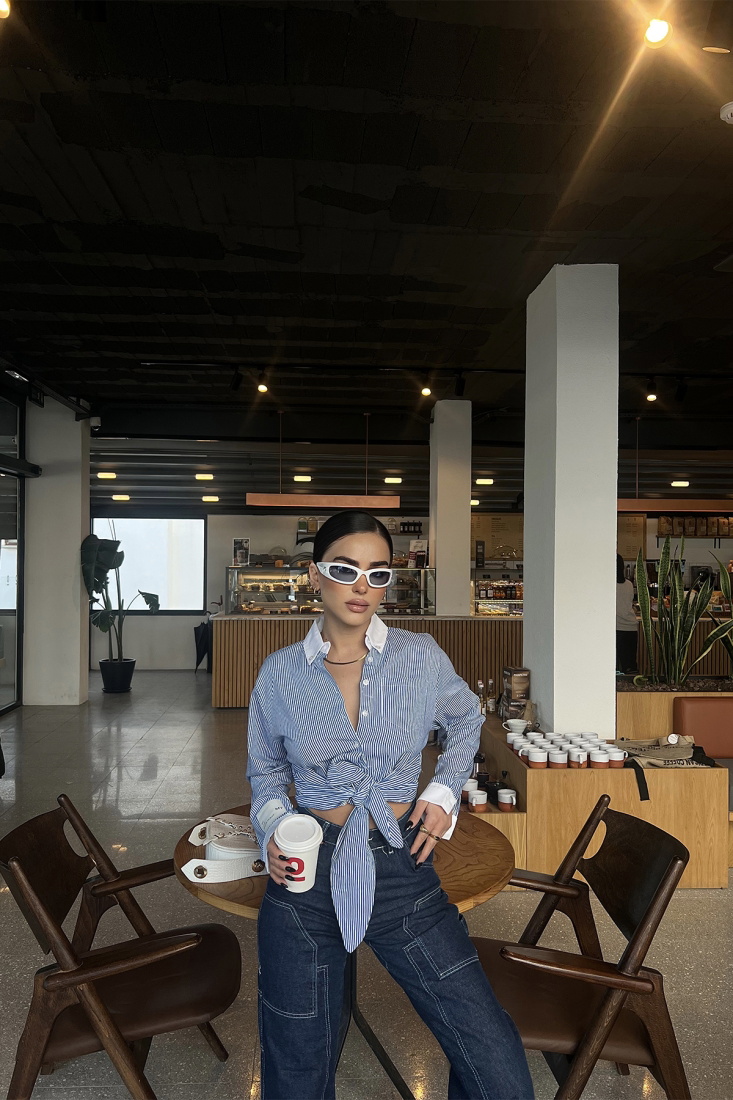 Mavi Önden Bağlamalı Crop Gömlek ATE3997 - EYYO