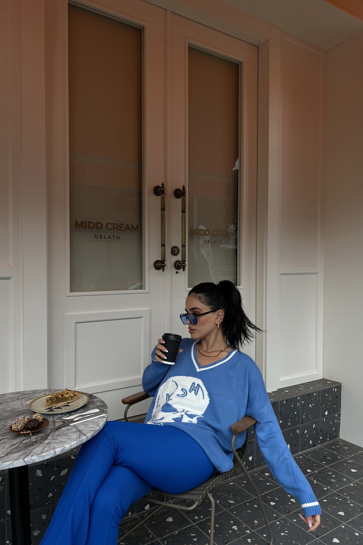 Mavi Önü Baskılı Kazak ATE2934 - EYYO