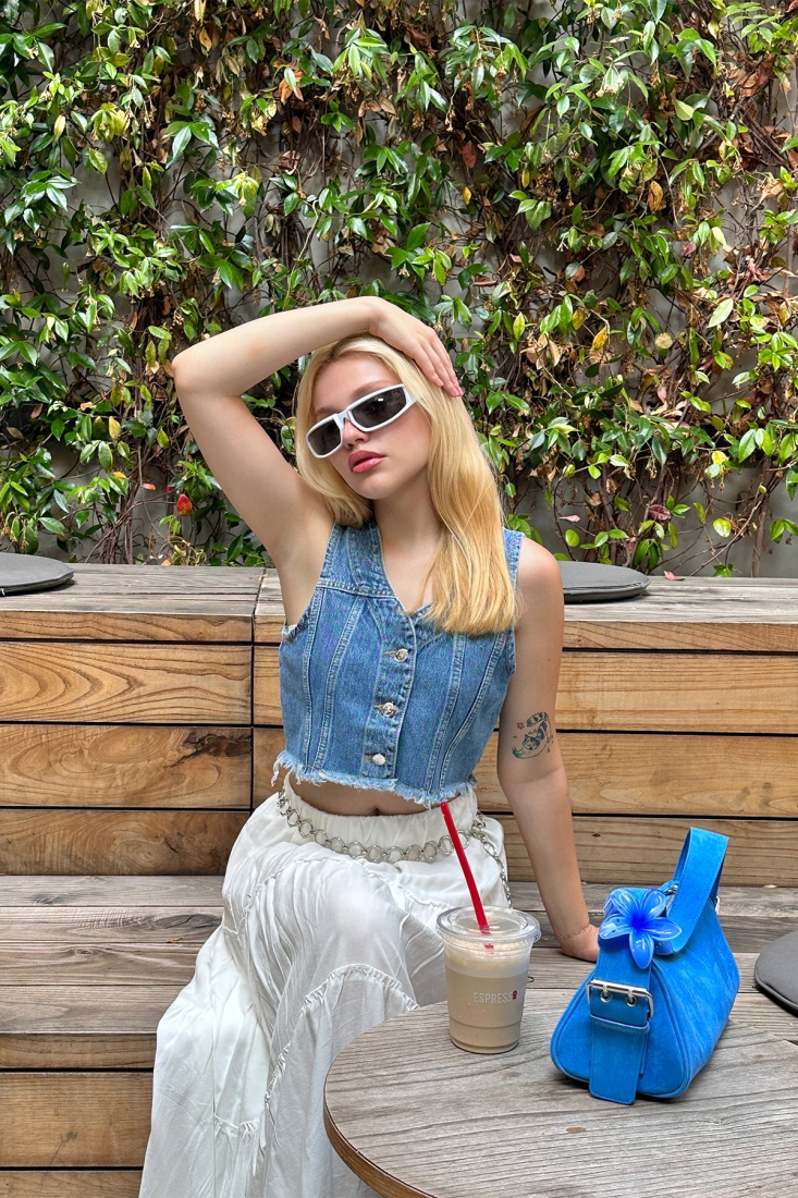 Mavi Önü Düğmeli Denim Yelek ATE7561 - EYYO