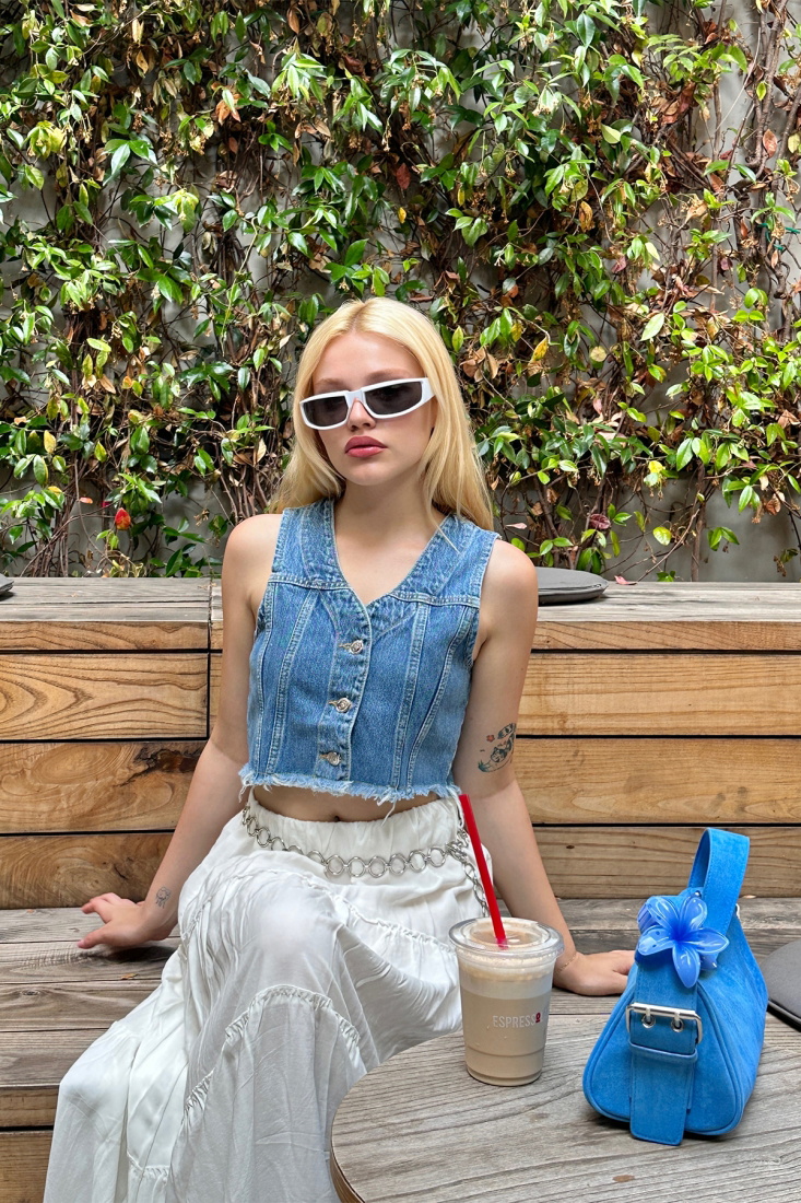 Mavi Önü Düğmeli Denim Yelek ATE7561 - EYYO