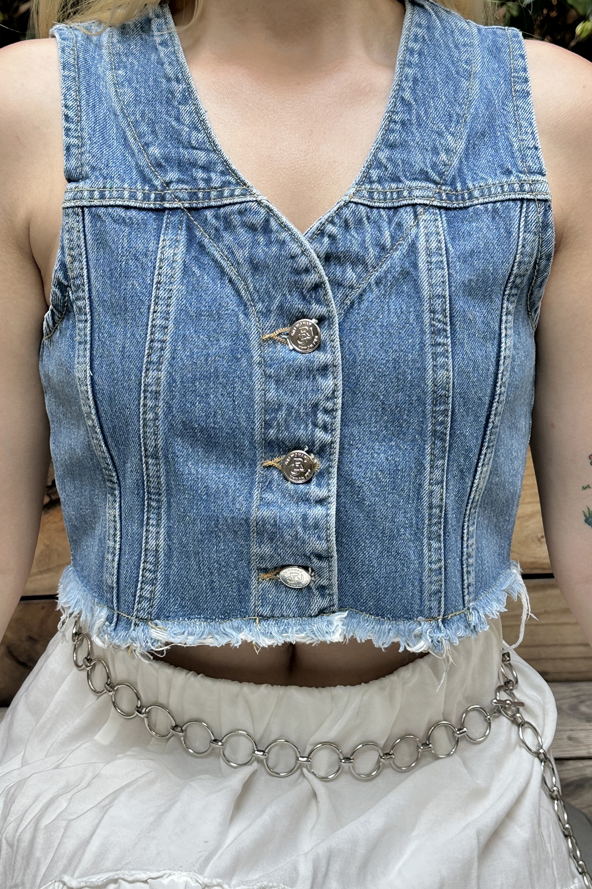 Mavi Önü Düğmeli Denim Yelek - 2