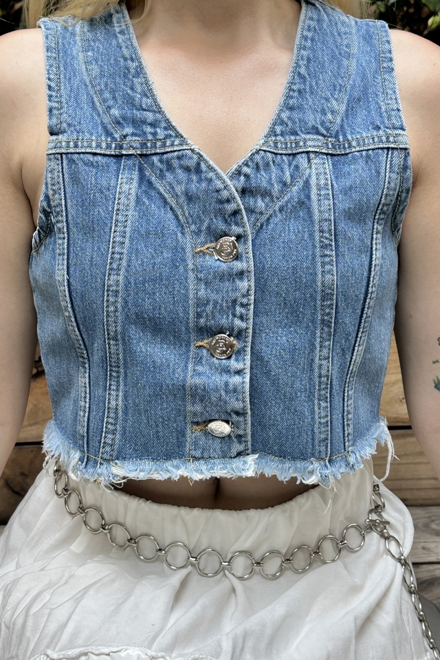 Mavi Önü Düğmeli Denim Yelek