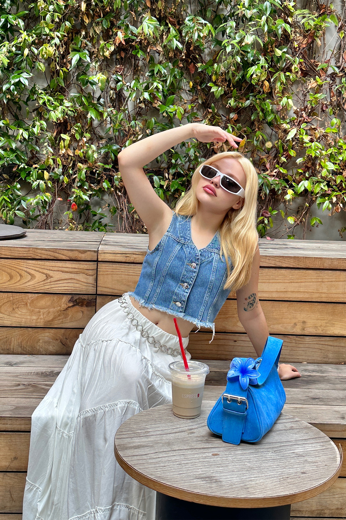 Mavi Önü Düğmeli Denim Yelek - 4