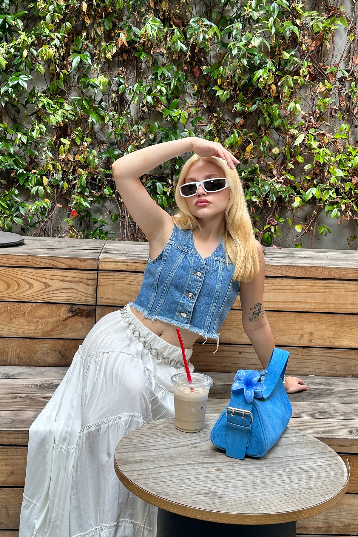 Mavi Önü Düğmeli Denim Yelek - 6