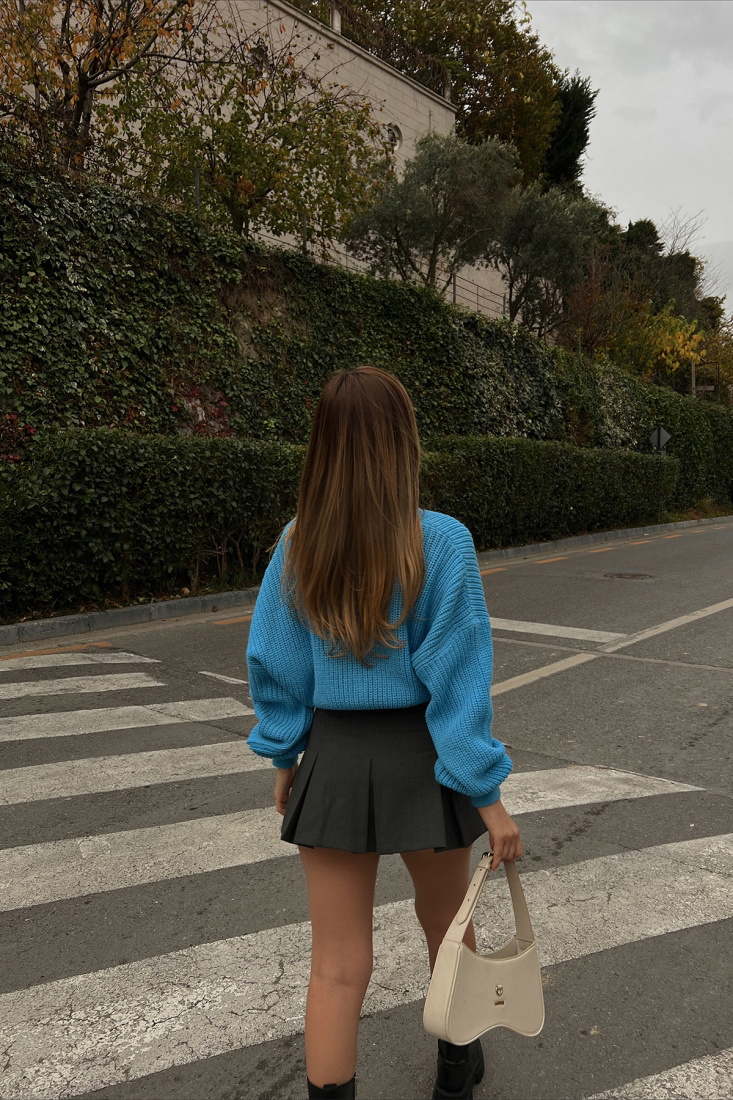 Mavi Önü Düğmeli Triko Hırka ATE2593 - EYYO