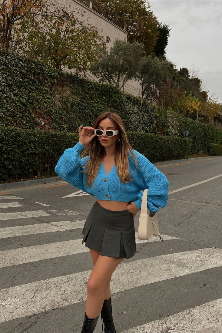 Mavi Önü Düğmeli Triko Hırka ATE2593 - EYYO