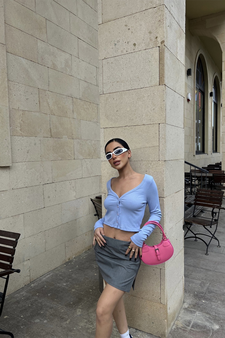 Mavi Önü Düğmeli Crop Hırka ATE4599 - EYYO