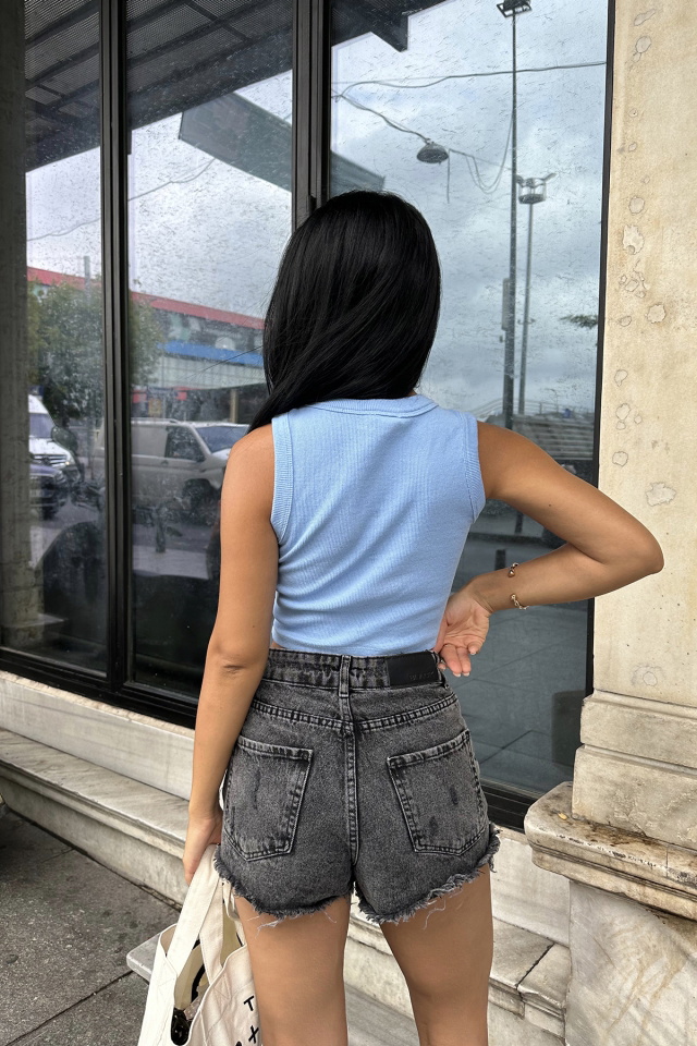 Mavi Önü Yazılı Crop Top ATE7985 - 5