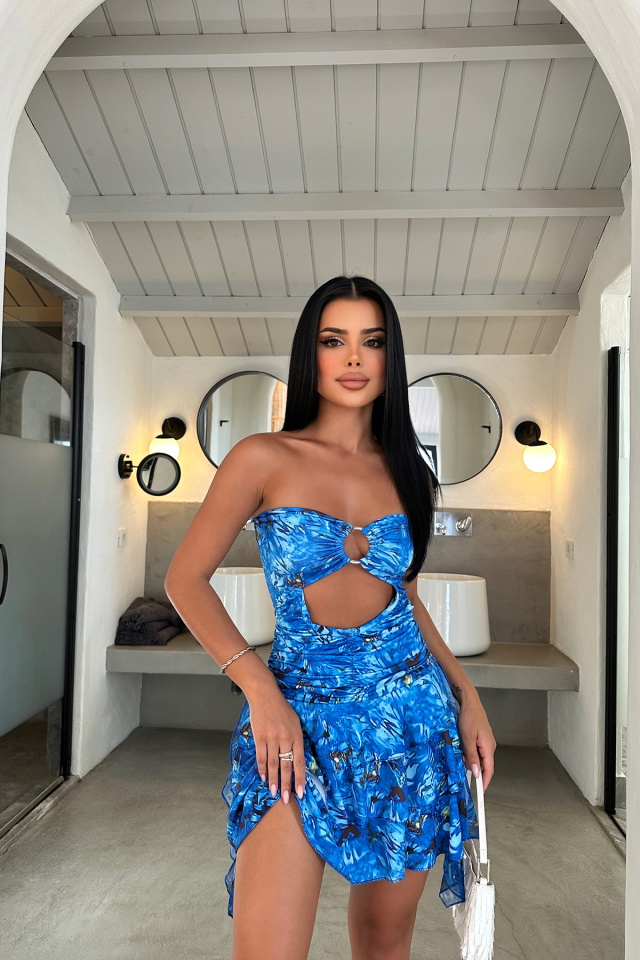 Mavi Pencere Detay Mini Elbise ATE8166 - 1