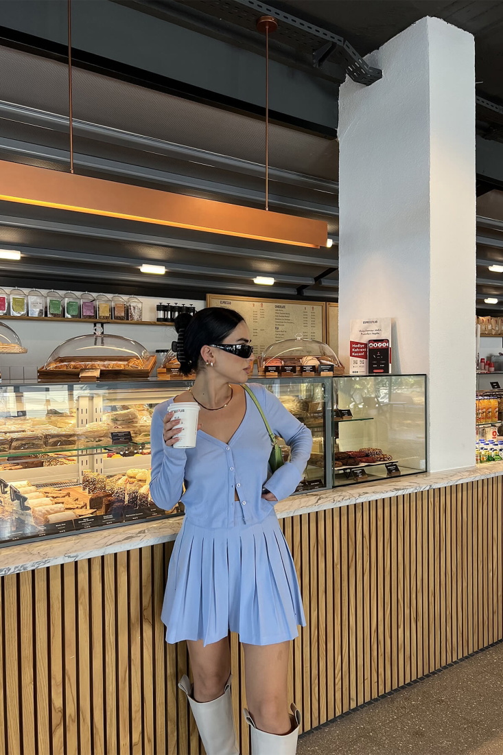 Mavi Pileli Mini Etek ATE2800 - EYYO