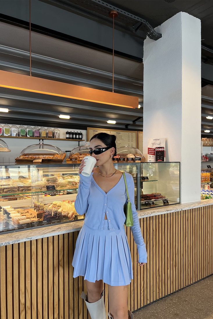 Mavi Pileli Mini Etek ATE2800 - EYYO