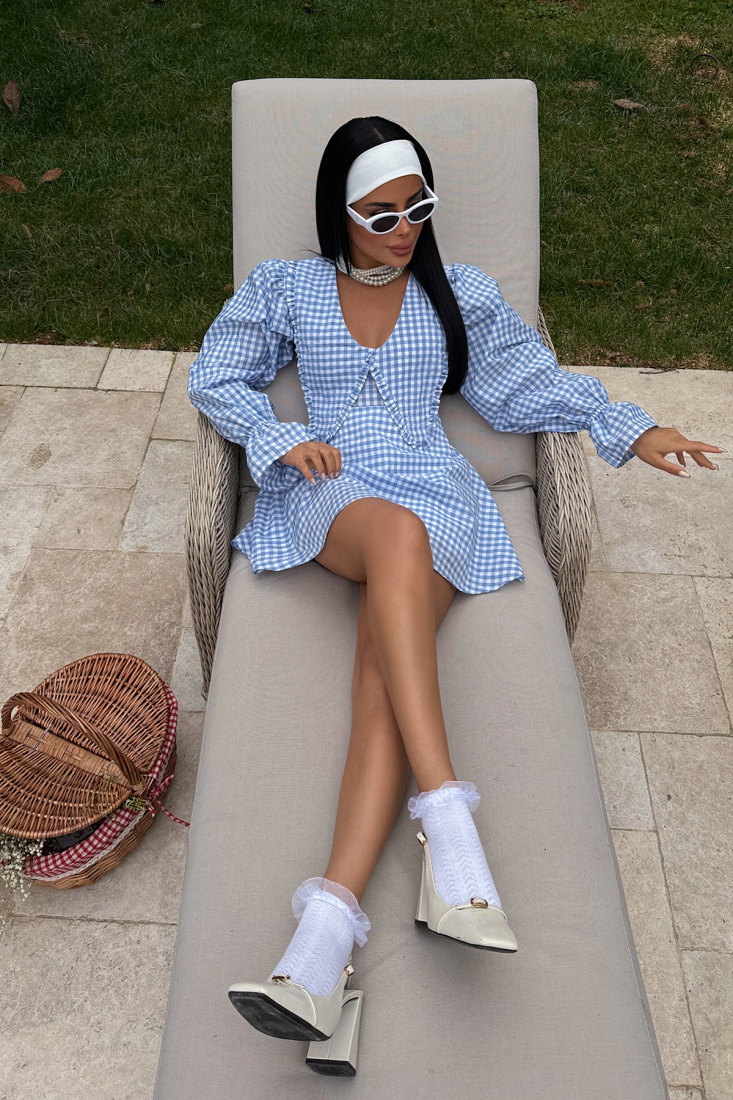 Mavi Alberdina Pötikare Mini Elbise ATE-1034 - EYYO