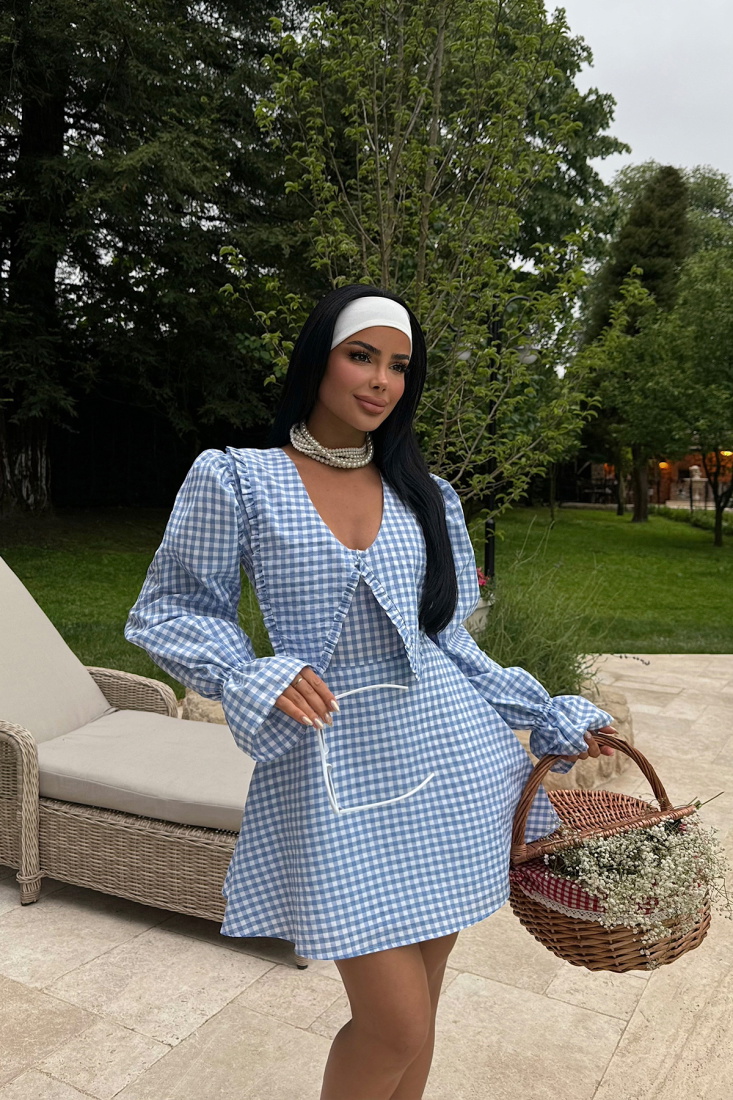 Mavi Alberdina Pötikare Mini Elbise ATE-1034 - EYYO