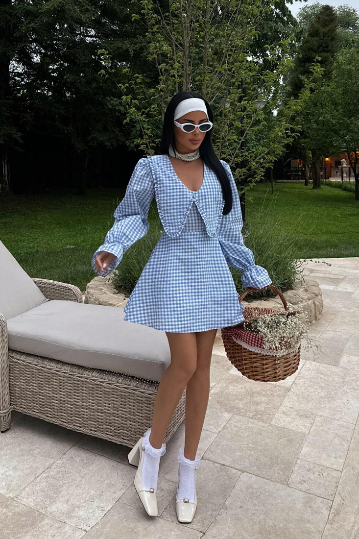 Mavi Alberdina Pötikare Mini Elbise ATE-1034 - EYYO