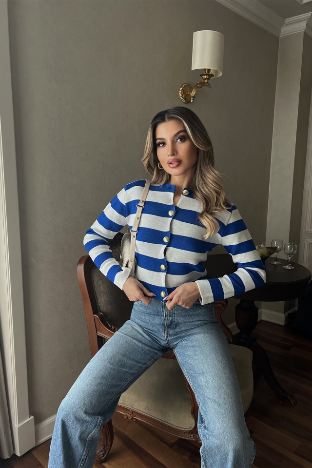 Mavi Şerit Detay Önü Düğmeli Hırka ATE4026 