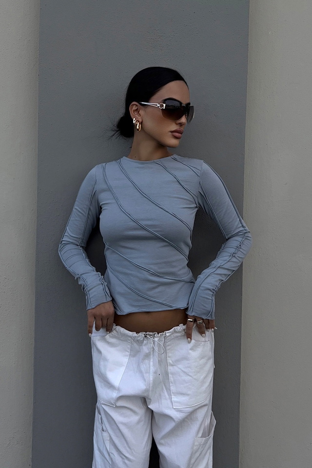 Mavi Sırt Detay Crop Top ATE2230 - 2