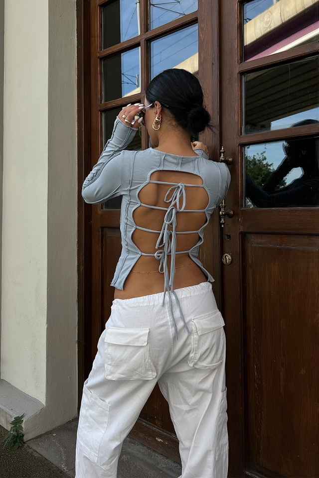 Mavi Sırt Detay Crop Top ATE2230