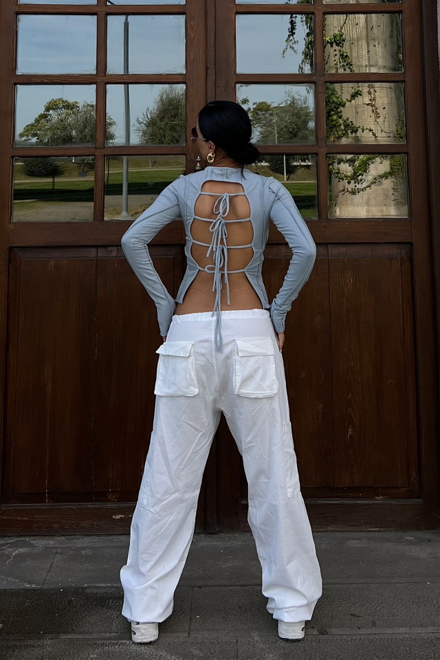 Mavi Sırt Detay Crop Top ATE2230