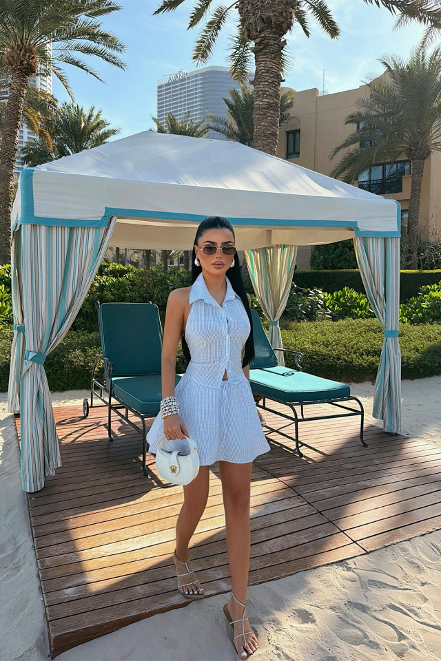 Mavi Debra Çizgili Etekli Takım ATE-4689 - 2