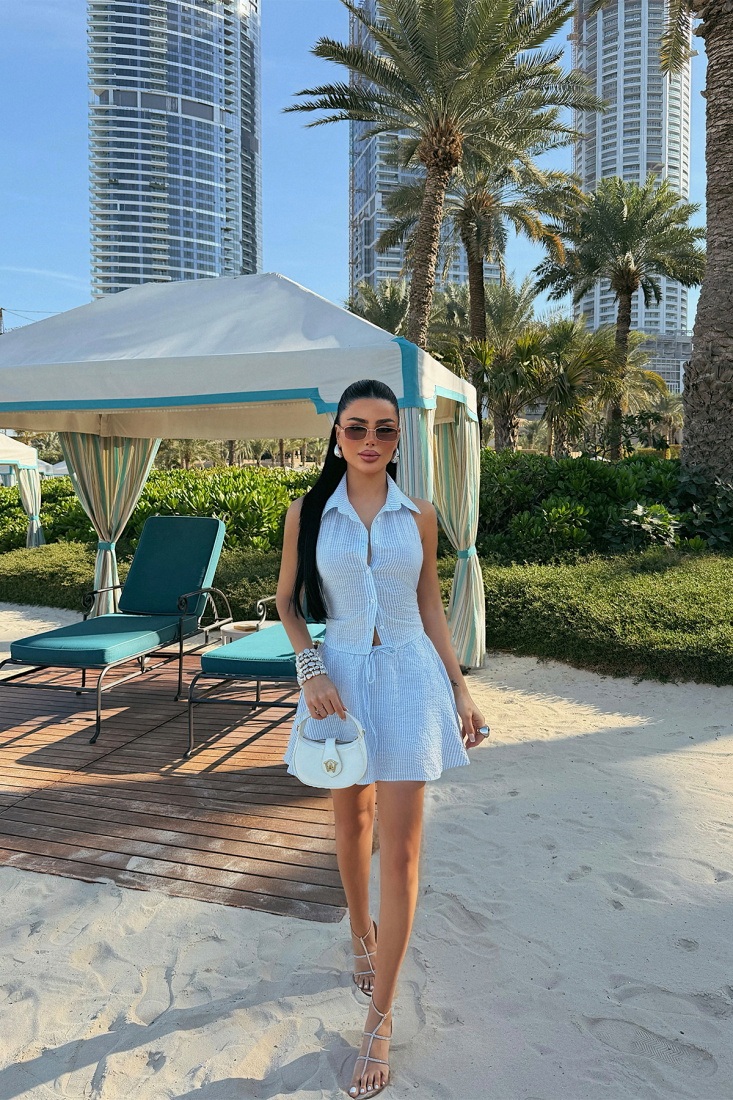 Mavi Debra Çizgili Etekli Takım ATE-4689 - EYYO