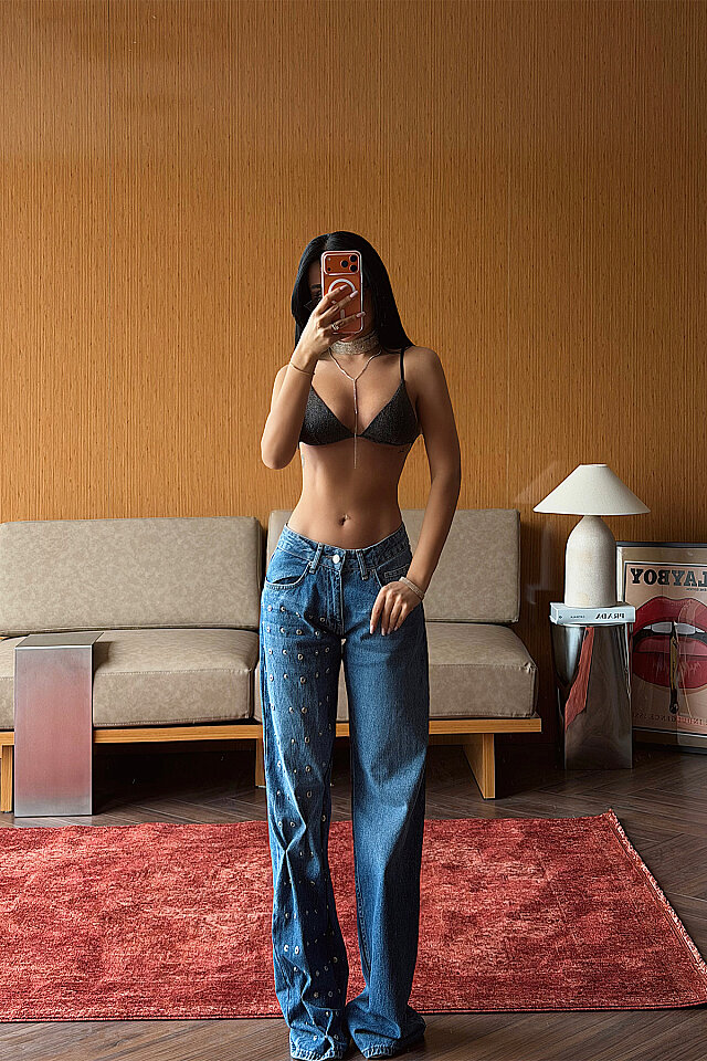 Mavi Taş Detay Yüksek Bel Jean ATE-5374 