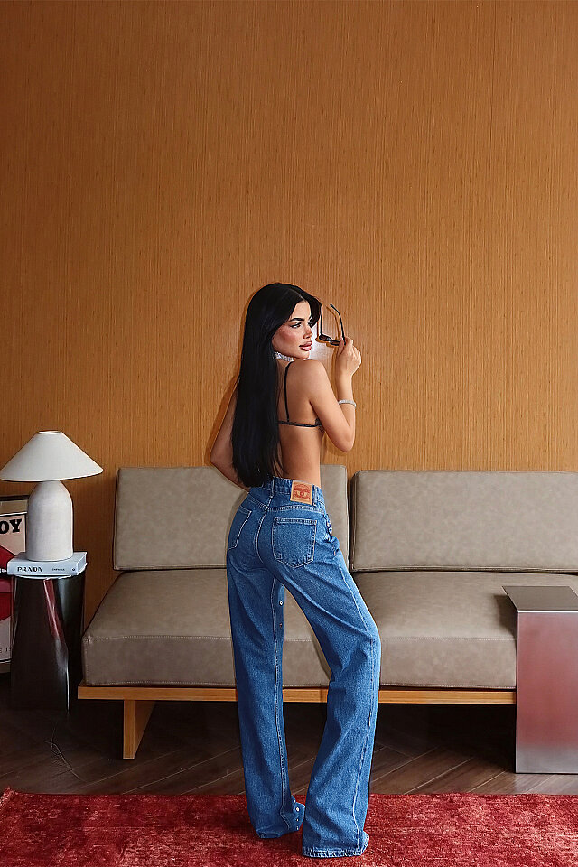 Mavi Taş Detay Yüksek Bel Jean ATE-5374 - 4