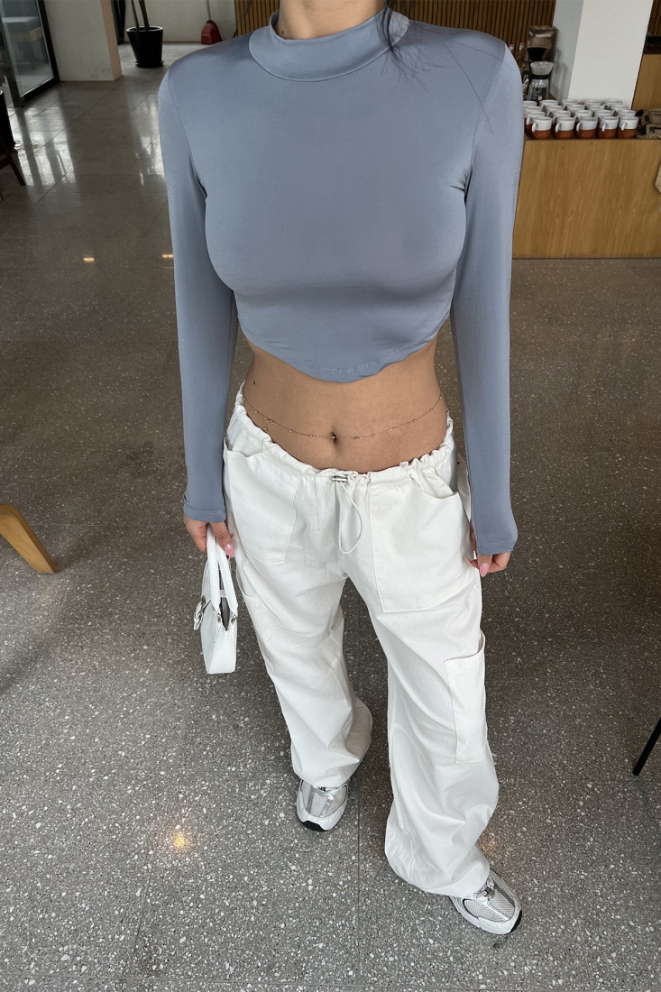 Mavi Uzun Kol Crop Top ATE4561 - EYYO