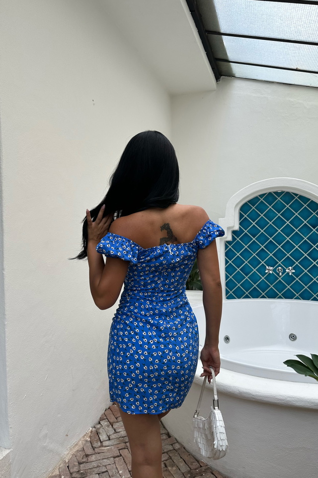 Mavi Çiçek Desen Elbise ATE8227 - 5