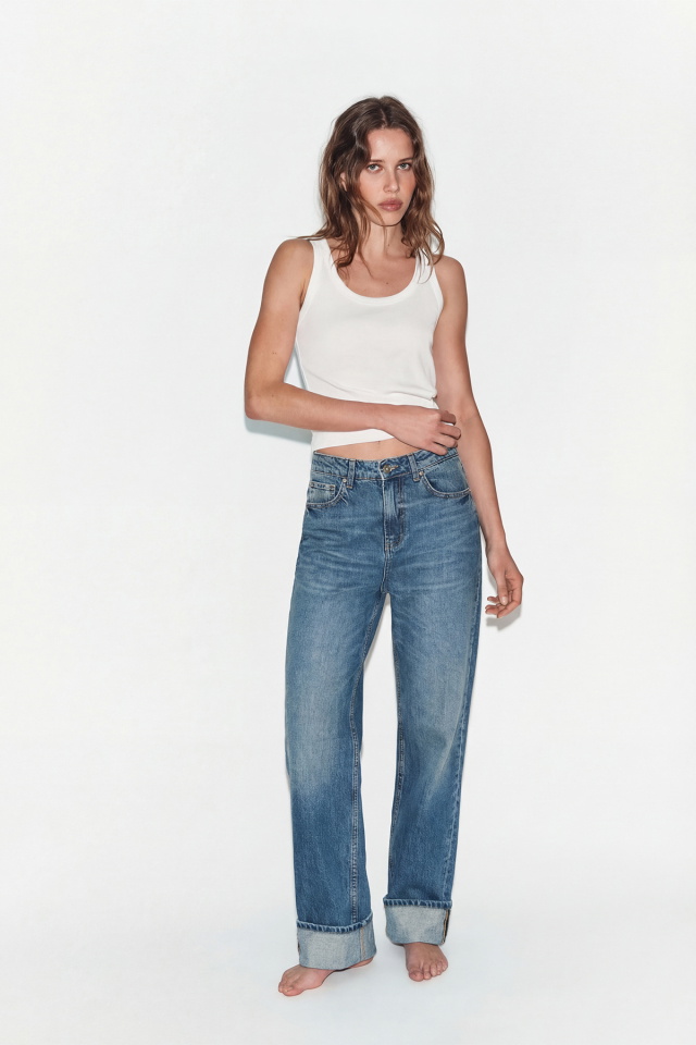 Mavi Yüksek Bel Bol paça Pabtolon ATE-5042 - 1