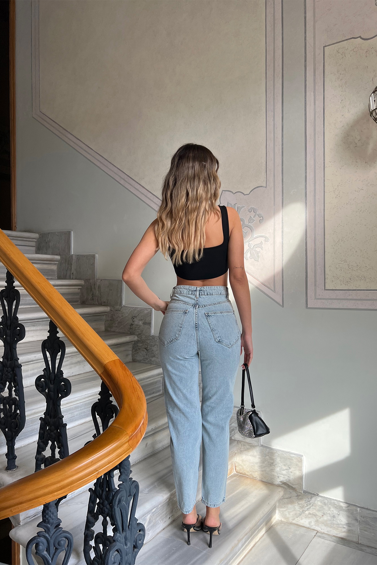 Mavi Yüksek Bel Jean ATE4422 - 5