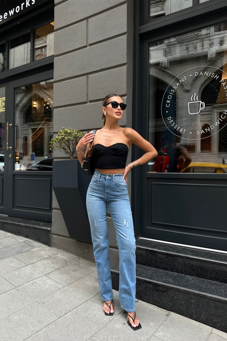 Mavi Yüksek Bel Jean ATE7121 - EYYO