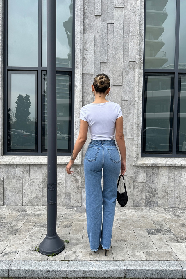 Mavi Yüksek Bel Pantolon ATE5157 - 4