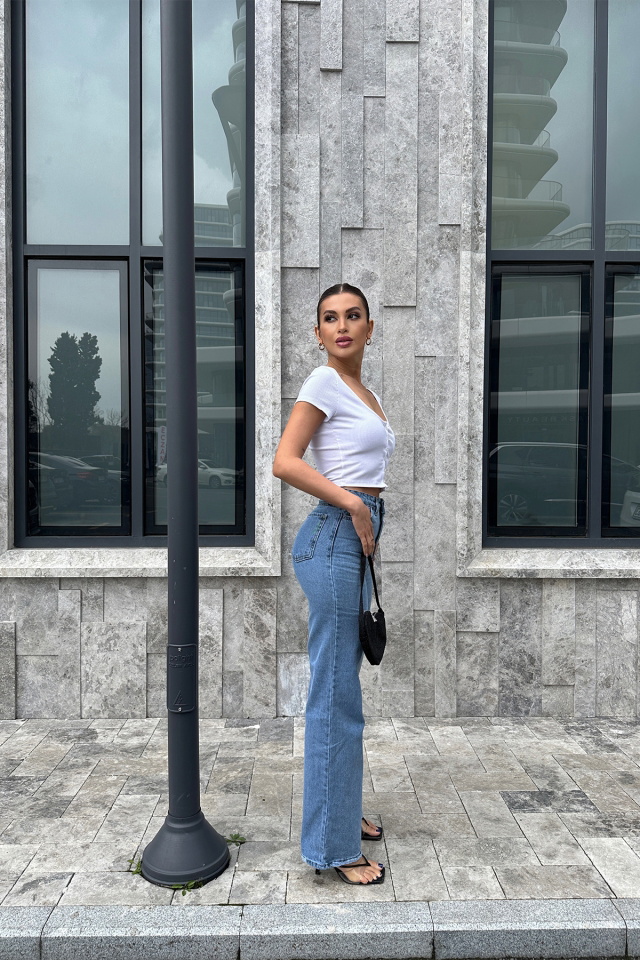 Mavi Yüksek Bel Pantolon ATE5157 - 3