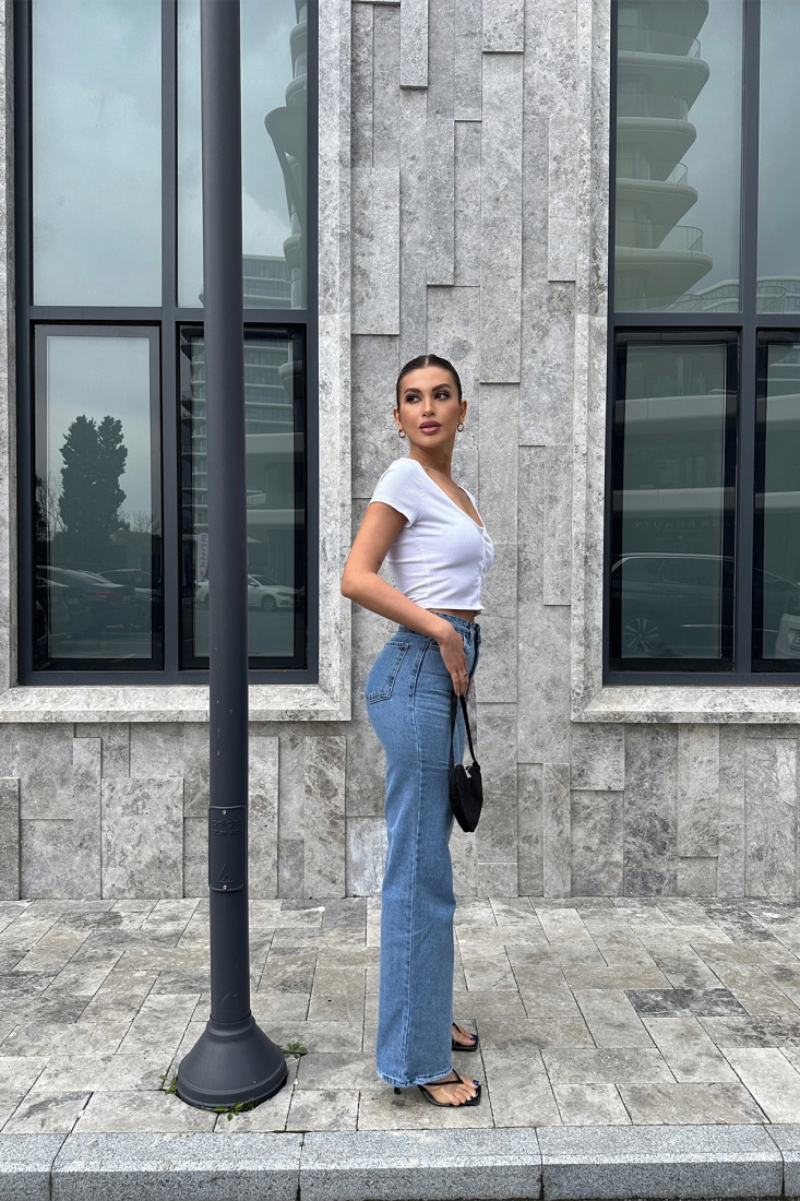 Mavi Yüksek Bel Pantolon ATE5157 - EYYO