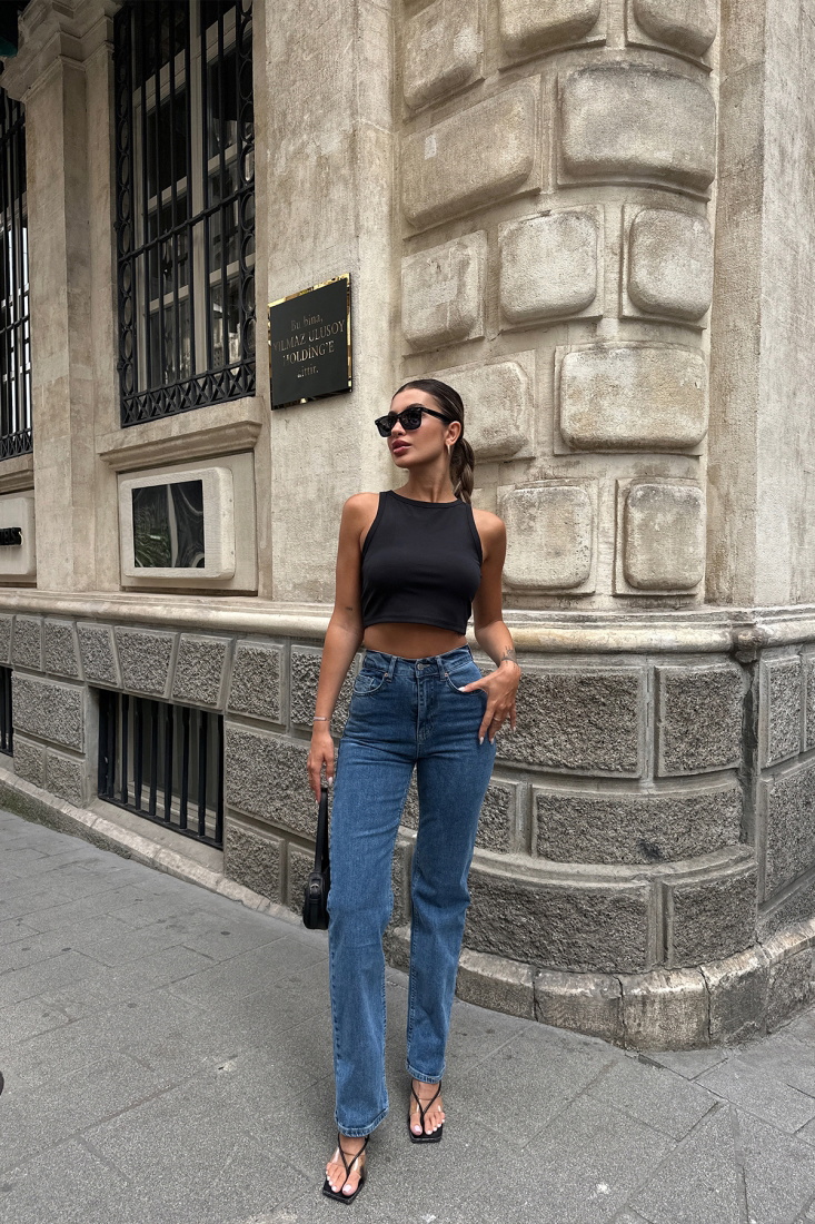 Mavi Yüksek Bel Pantolon ATE7044 - EYYO