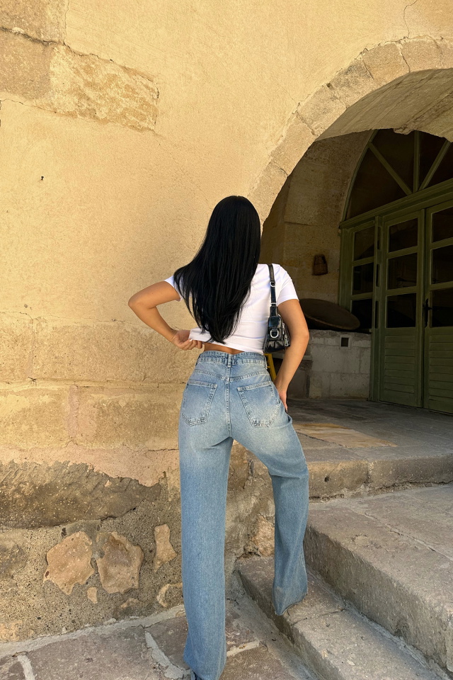 Mavi Yüksek Bel Pantolon ATE8364 - 5