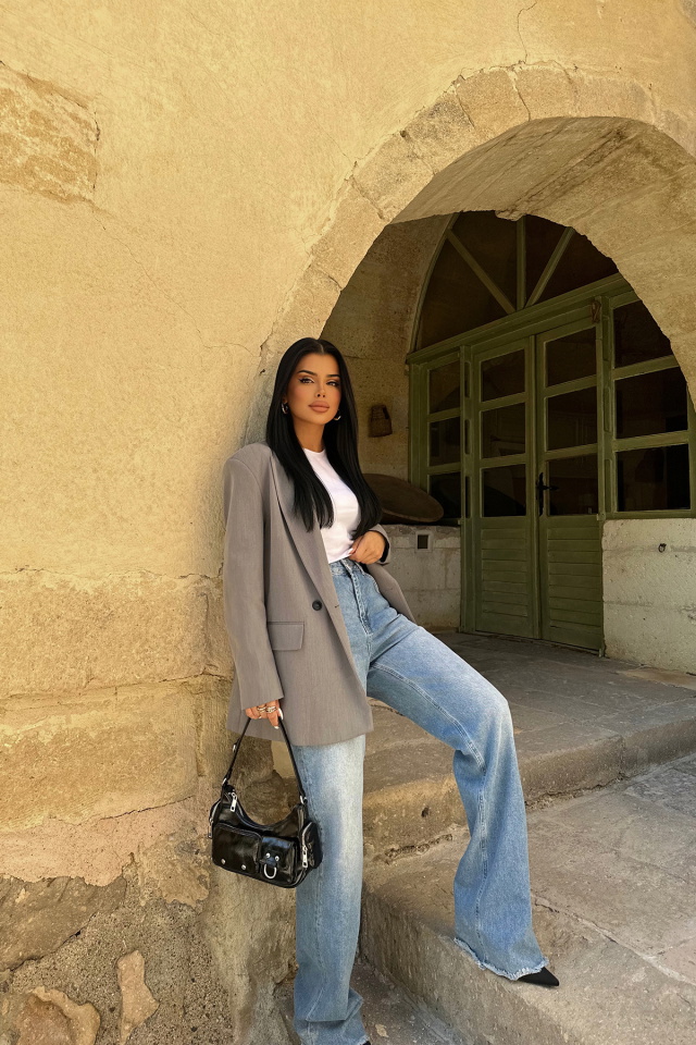 Mavi Yüksek Bel Pantolon ATE8364 - 3