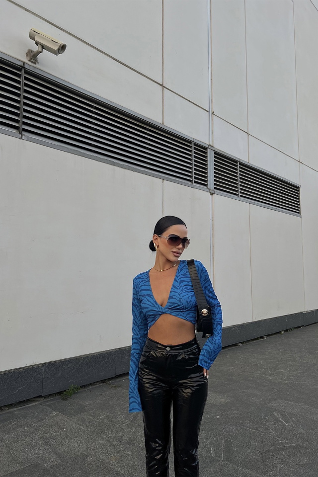 Mavi Zebra Desen Crop Top ATE2271 - 2