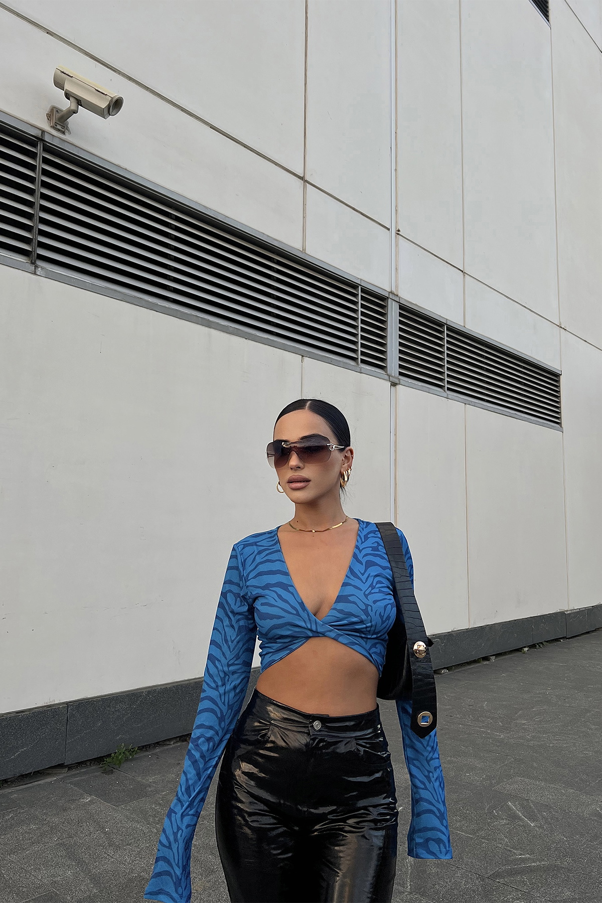 Mavi Zebra Desen Crop Top - 1