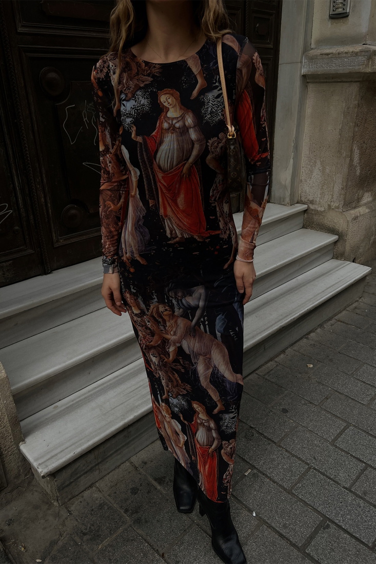 Maxi Boy Desenli Elbise ATE4444 - EYYO