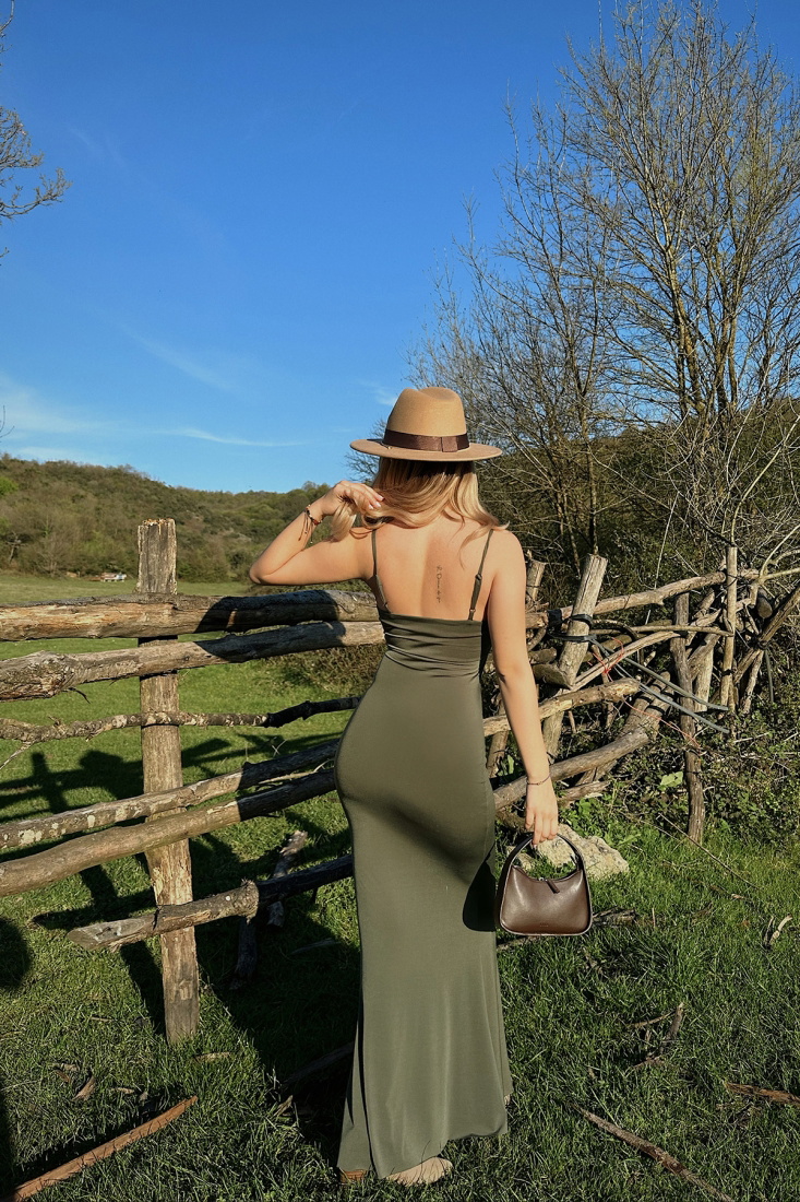 Melita Khaki Strapped Maxi Dress ATE6082 - EYYO